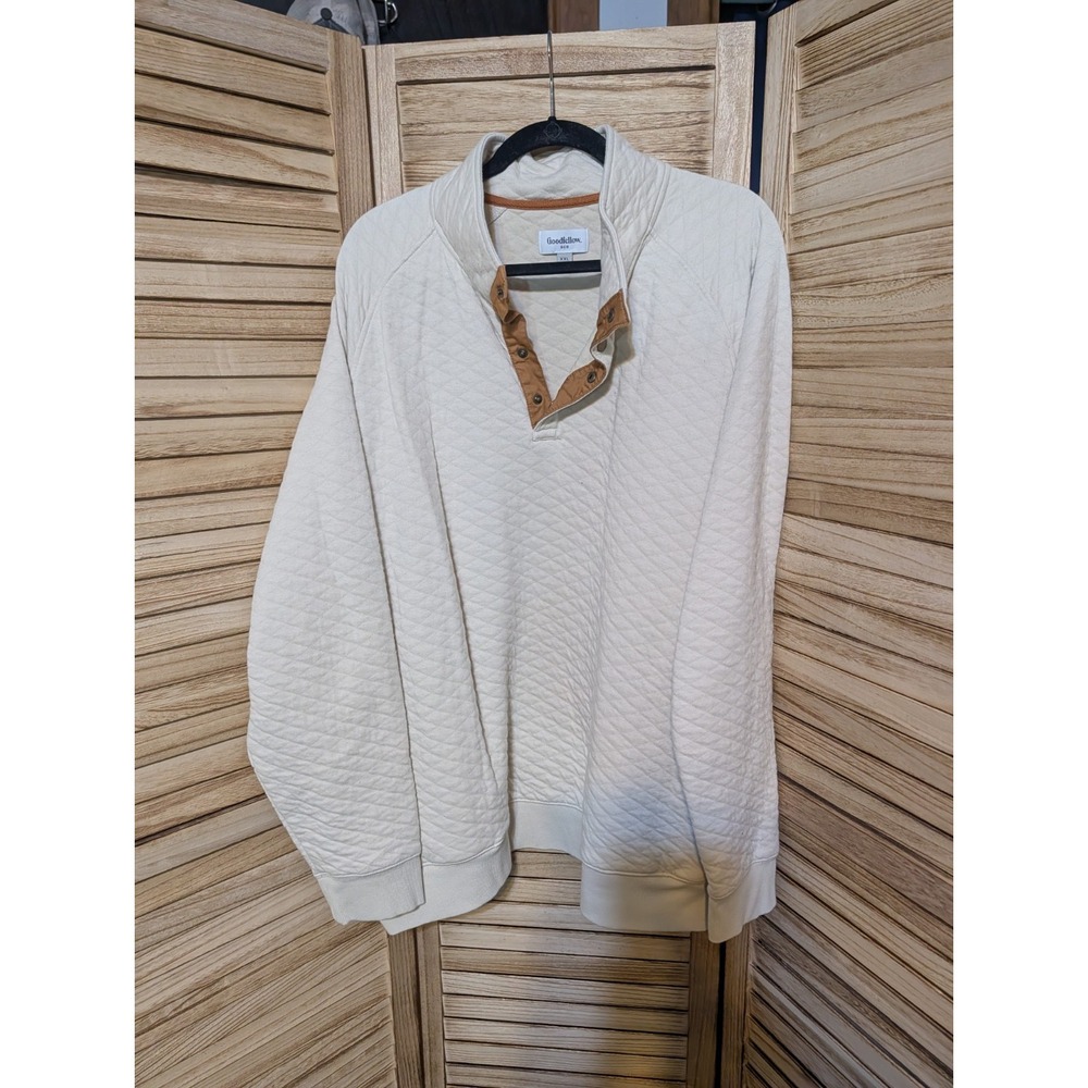 Goodfellow Quilted Pullover Mens XXL  Quarter Snap Long Sleeve Beige Casual